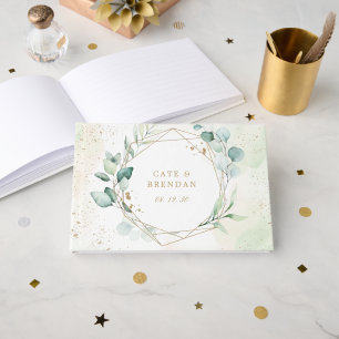 Livre D'or Mariage élégant géométrique doré à feuillage d'euc