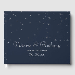 Livre D'or Mariage Elegant Marine & Silver Falling Stars