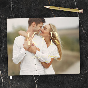 Livre D'or Mariage Élégant Monogramme Initiales Deux Flamboya