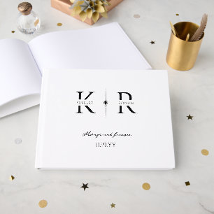 Livre D'or Mariage Élégant Monogramme Initiales Deux Flamme
