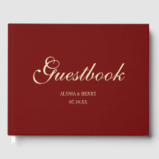 Livre D'or Mariage Élégant Monogramme Script Rouge Vin