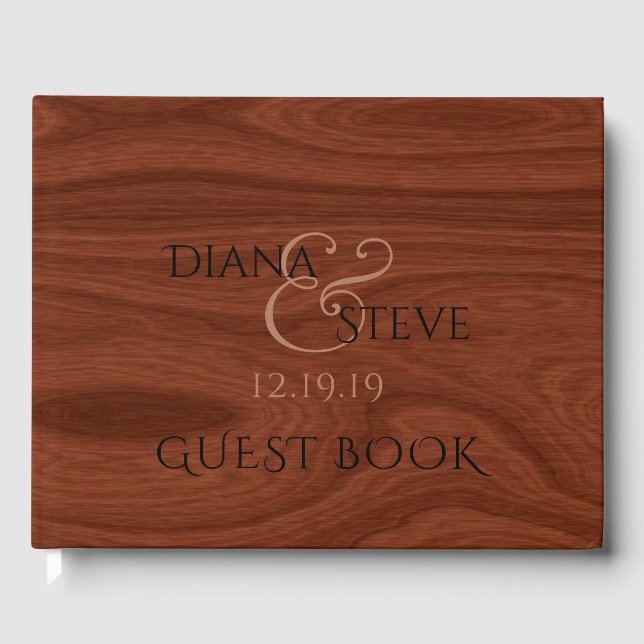 Livre D'or Mariage élégant | Motif de grains de bois rustique (Recto)