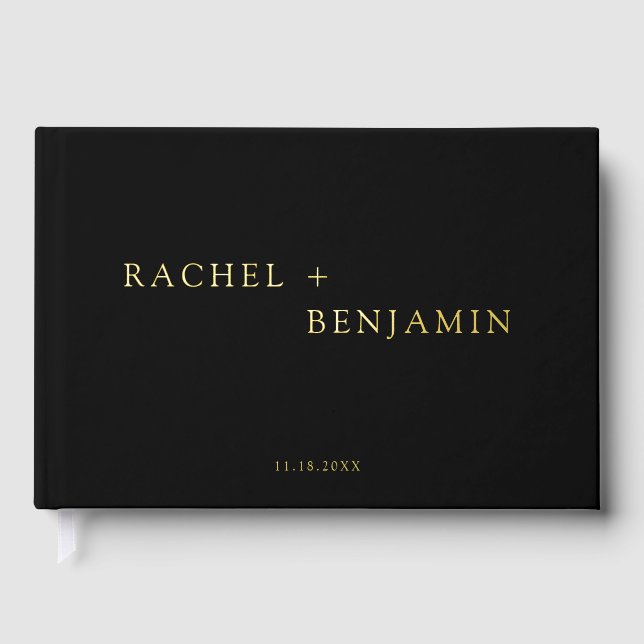 Livre D'or Mariage élégant Personnalisé Noir moderne minimali (Recto)