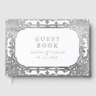 Livre D'or Mariage élégant romantique orné d'argent