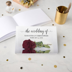 Livre D'or Mariage Élégant Rose Bourguignonne à Longue Tige
