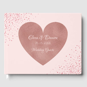 Livre D'or Mariage élégant   Rose Rose Gold Heart Confetti