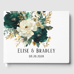 Livre D'or Mariage Emerald Green et White Gold Peonies