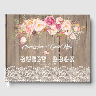 Livre D'or Mariage en dentelle en bois romantique