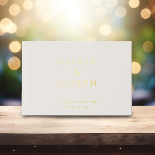 Livre D'or Mariage en feuille d'or personnalisé ivoire