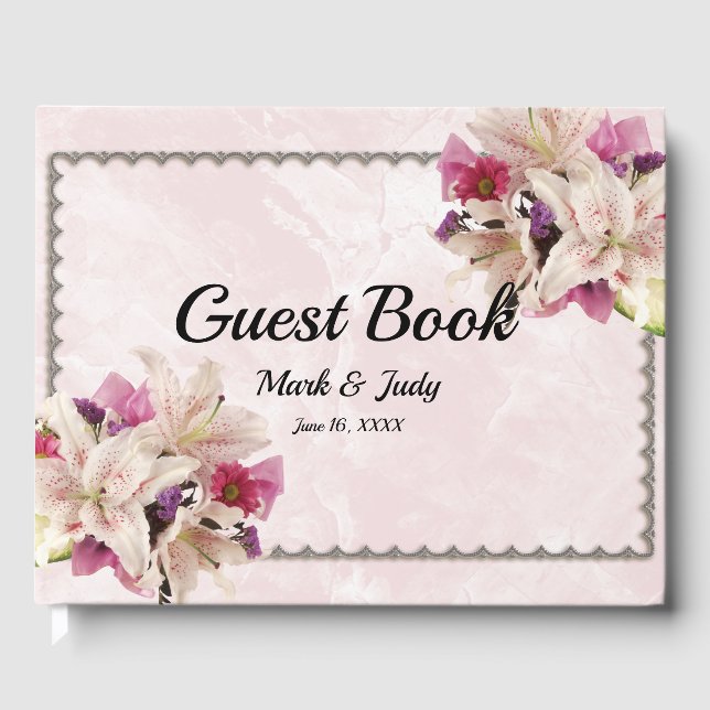 Livre d'or Mariage en marbre rose blanc Lily (Recto)