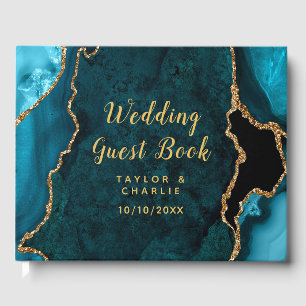 Livre D'or Mariage en marbre turquoise bleu et or Agate