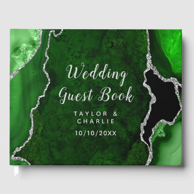 Livre D'or Mariage en marbre vert et argenté (Recto)