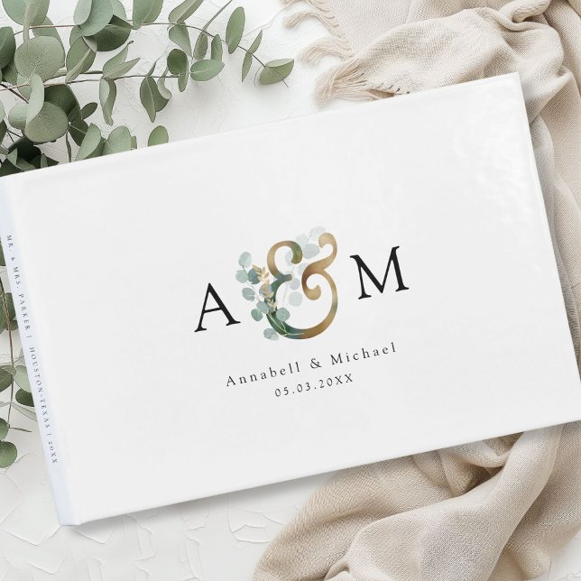Livre D'or Mariage Eucalyptus Elégant moderne (Modern, elegant eucalyptus ampersand wedding guest book, personalized)