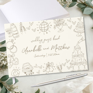 Livre D'or Mariage Fantaisiste de Style Rétro Dessiné à la Ma