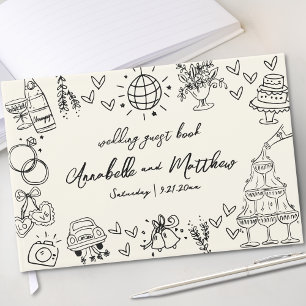 Livre D'or Mariage Fantaisiste de Style Rétro Dessiné à la Ma