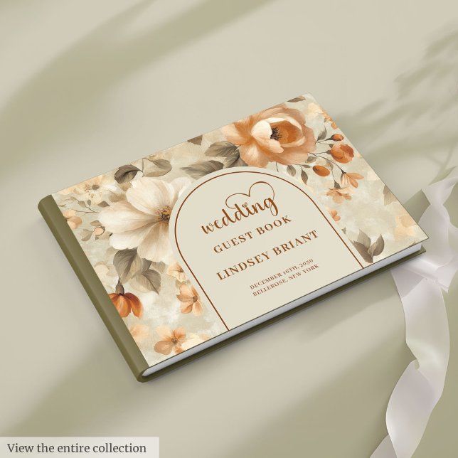 Livre D'or Mariage Fleur de Romantique Boho Cuivre Ivoire Sag (Romantic Boho Copper Ivory Sage Flower Wedding Guest Book)