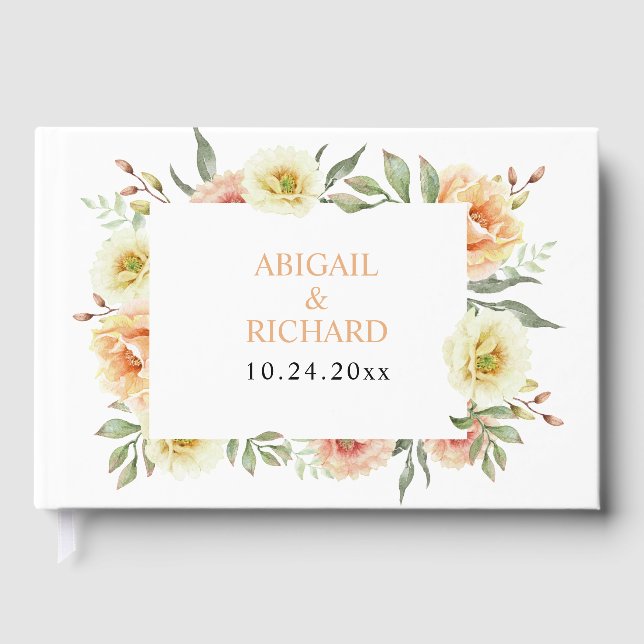 Livre D'or Mariage fleuri à fleurs d'aquarelle de pêche (Recto)