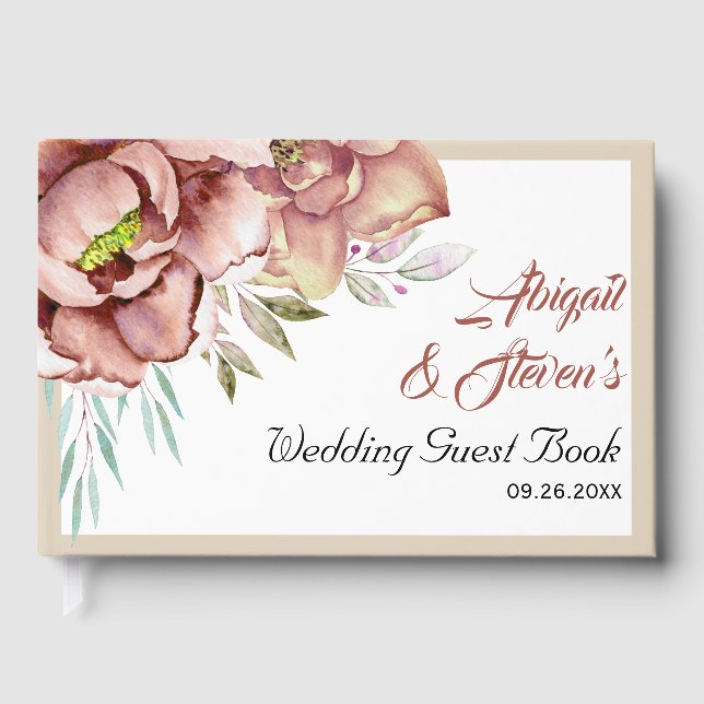 Livre D'or Mariage fleuri à l'aquarelle en terre cuite (Recto)