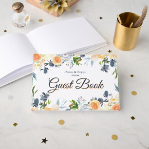 Livre D'or Mariage Fleurie Aquarelle Bleu Marine et Corail