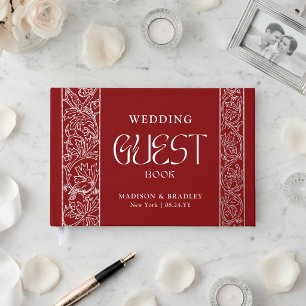Livre D'or Mariage Fleuris Vintage Véritable Rouge
