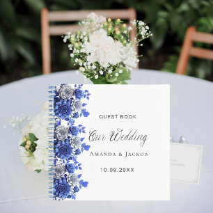 Livre d'or mariage fleurs bleu royal blanc