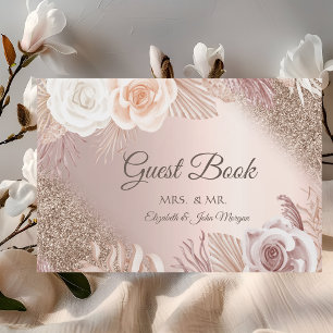 Livre D'or Mariage Fleurs Boho Rose Gold Pailleté Ombré