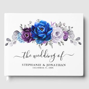Livre D'or Mariage Fleurs de Lilas Violet Bleu Royal Navy