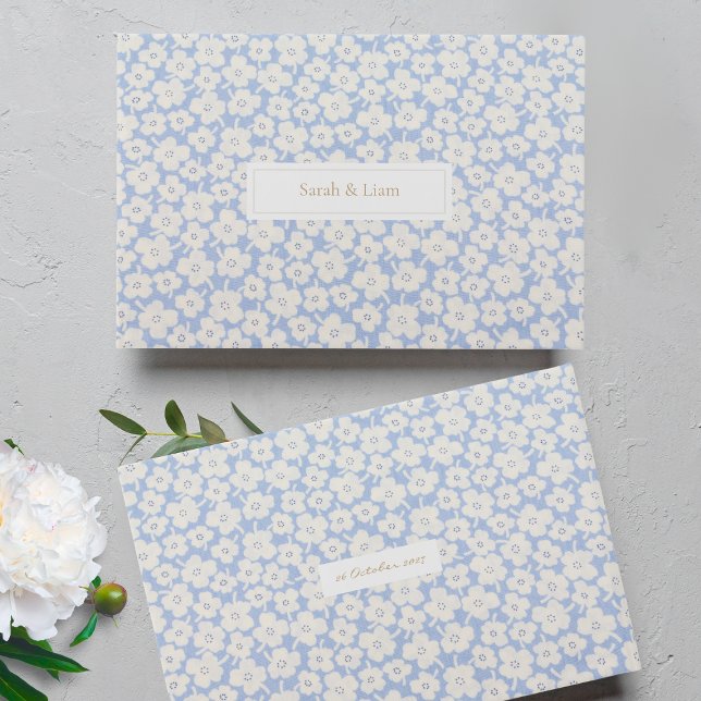 Livre D'or Mariage floral blanc et bleu chic (Créateur téléchargé)