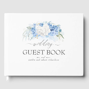 Livre D'or Mariage floral bleu blanc et poussiéreux