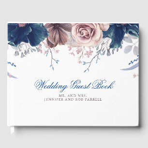 Livre D'or Mariage floral bleu marine et mauve