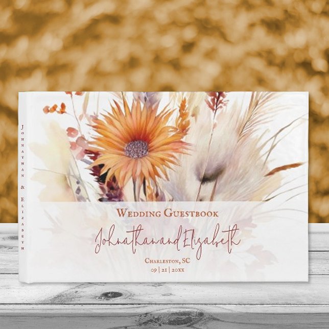 Livre D'or Mariage floral Boho d'automne | Blanc (Autumn Boho Floral White Wedding Guestbook)