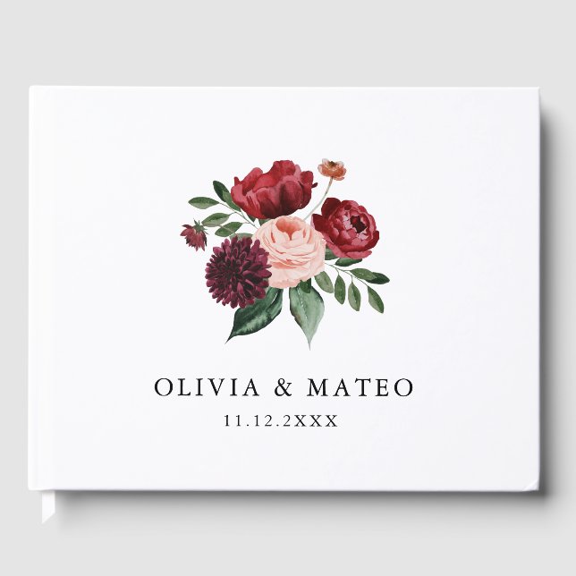 Livre D'or Mariage floral bourguignon et flou (Recto)