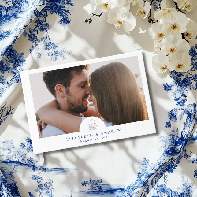 Livre D'or Mariage floral de crête bleue Dusty (Créateur téléchargé)