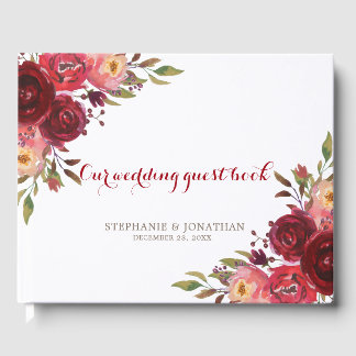Livre D'or Mariage floral de la Bourgogne Marsala Rouge Roses