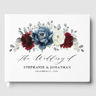 Livre D'or Mariage floral d'ivoire blanc bleu ardoise