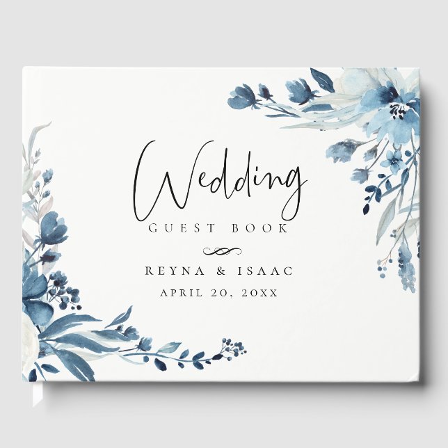 Livre D'or Mariage floral Dusty Blue Navy (Recto)