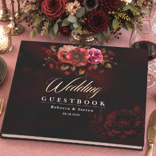 Livre D'or Mariage floral élégant rouge noir d'ambiance