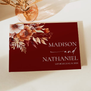 Livre D'or Mariage Floral Fleur Brun Bordeaux Rouillé