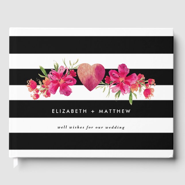 Livre D'or Mariage Floral Fuchsia noir & blanc (Recto)