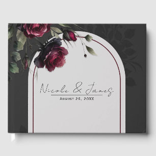 Livre D'or Mariage floral gris ombré aux roses rouges de Bord