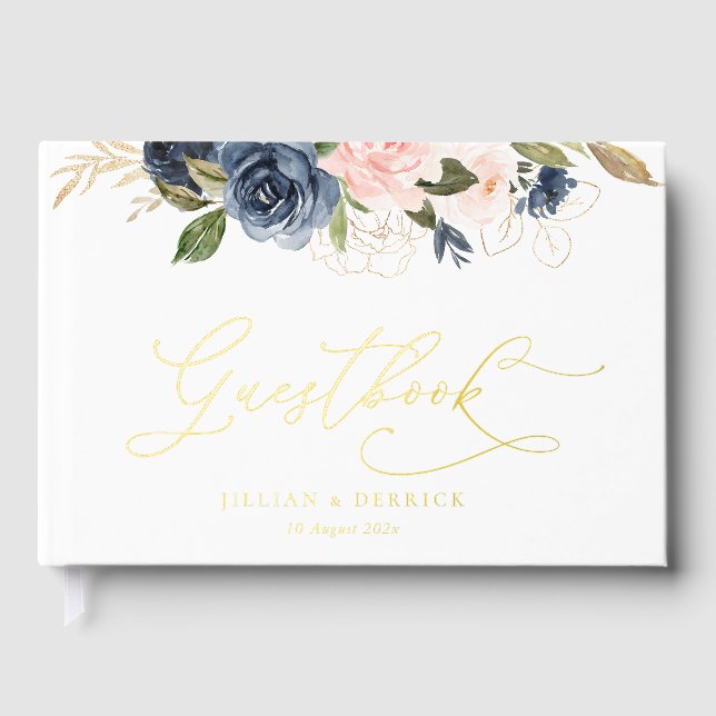 Livre D'or mariage floral marine et bleu (Recto)