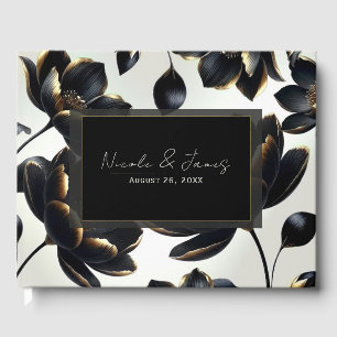Livre D'or Mariage floral noir et or sur fond beige