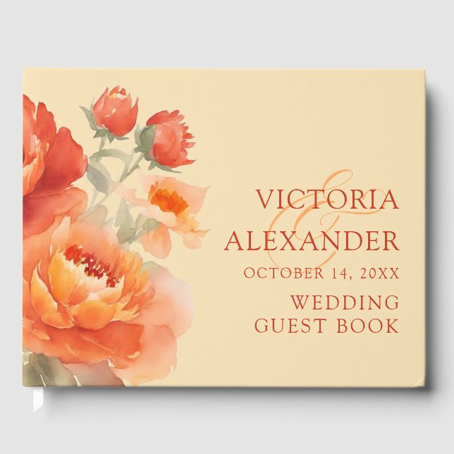 Livre D'or Mariage Floral Orange Brûlé automne (Recto)