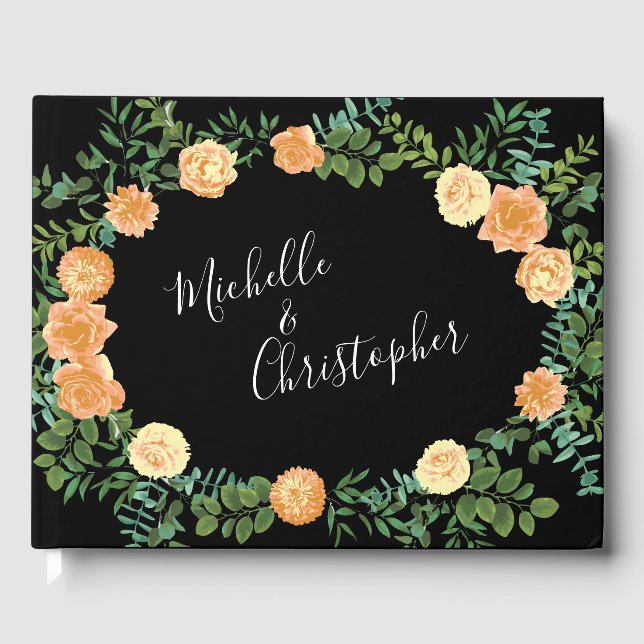 Livre D'or Mariage Floral Peach & Pivoine Noire & Rose (Recto)