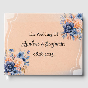 Livre D'or Mariage floral peint bleu marine et bracelet