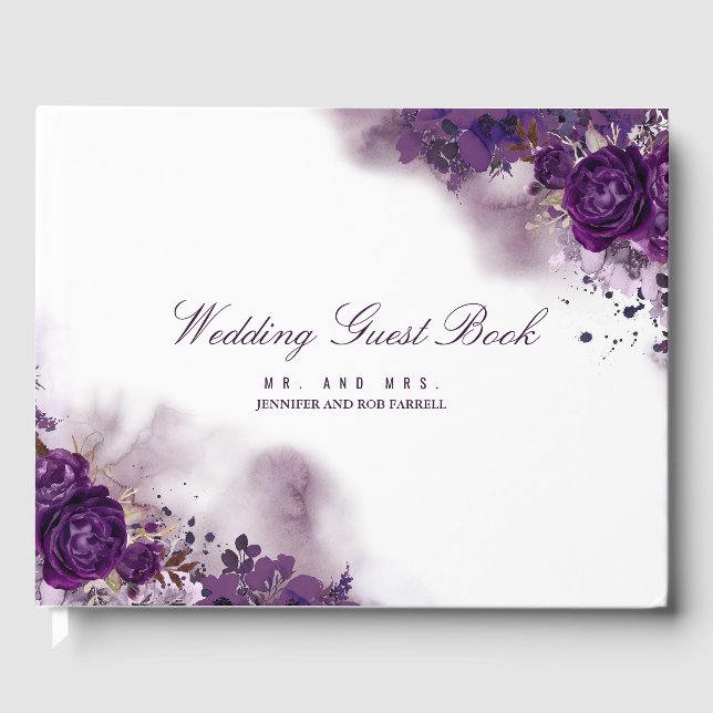 Livre D'or Mariage floral pourpre d'aubergine (Recto)