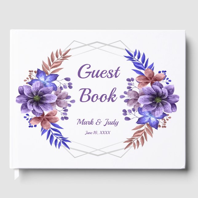Livre D'or Mariage Floral Purple Et Bleu Aquarelle (Recto)