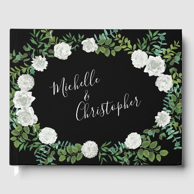 Livre D'or Mariage floral rose noir et blanc (Recto)