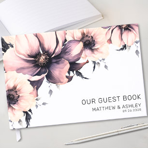 Livre D'or Mariage Floral Rose Pâle Aquarelle Bohème