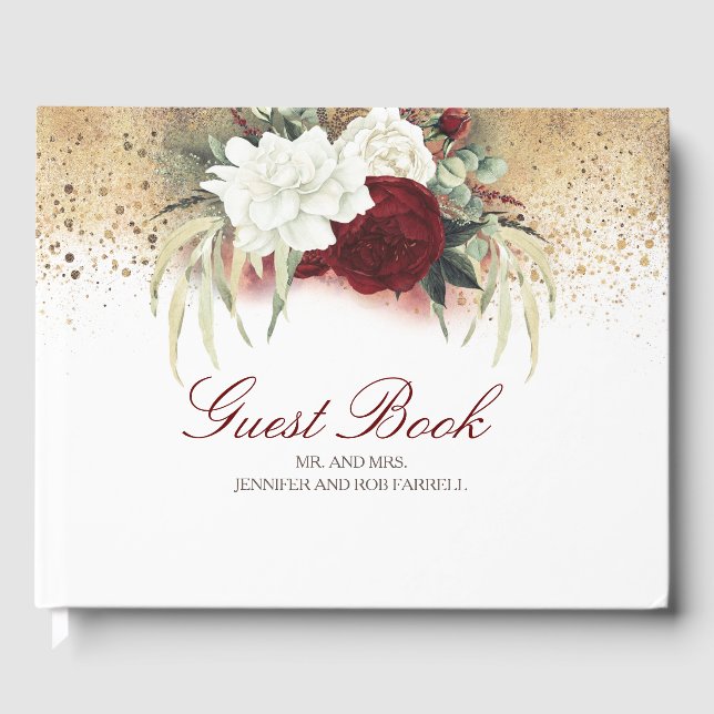 Livre D'or Mariage floral rouge et blanc de Bourgogne (Recto)